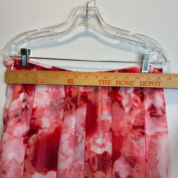 Roz & Ali Floral Ciffon Skirt Size 12 Pink Red Flowers Elastic Back Waist Zip - Picture 7 of 9